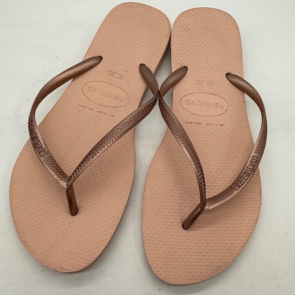 Havaianas Slim Rose Gold Metallic Flip Flop Sandals Womens 11/12